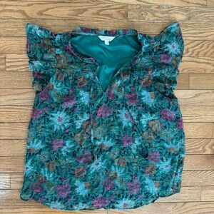 LC Lauren Conrad Green and Pink Floral Blouse